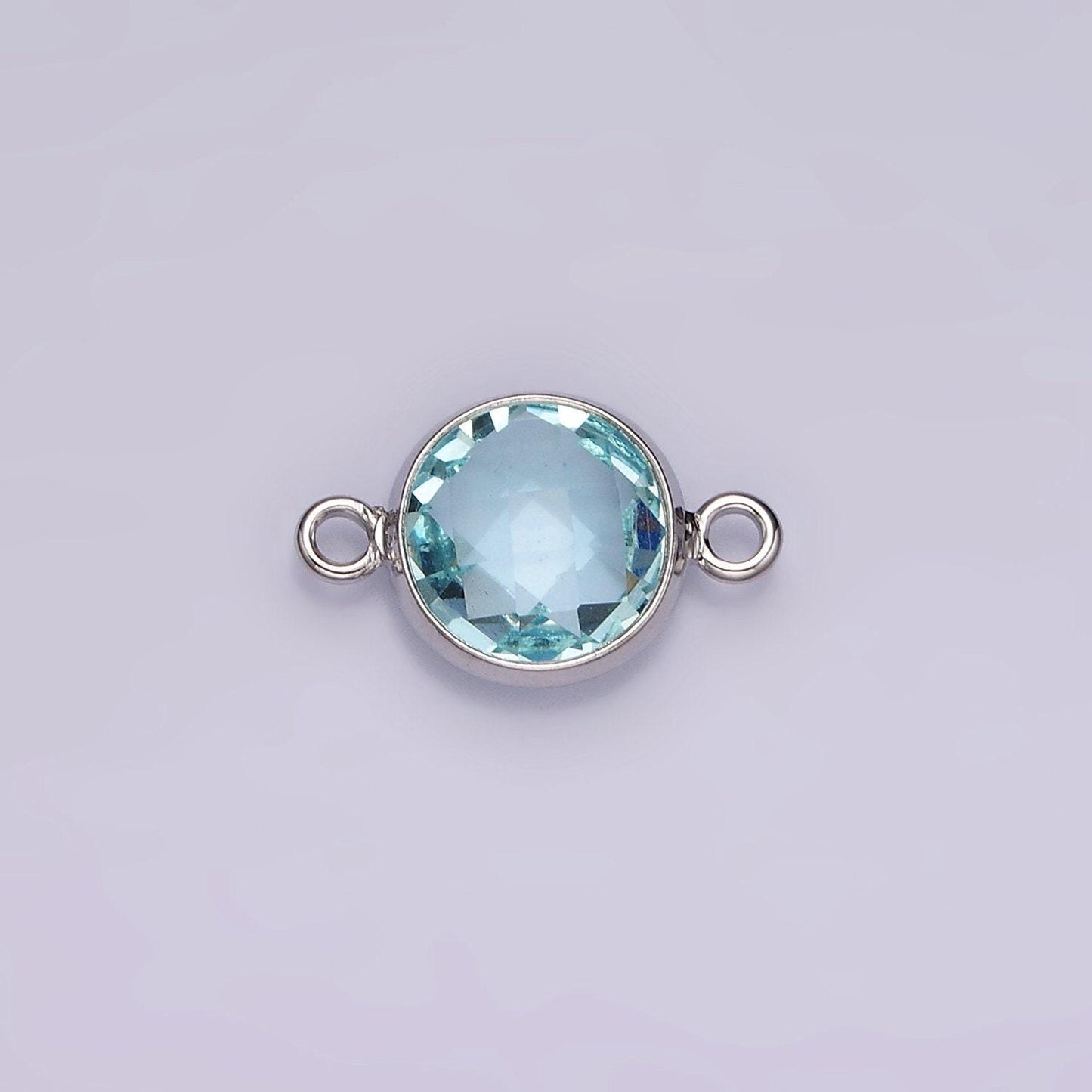 14k gold filled baby blue, cyan blue multifaceted birthstone cz bezel connector in gold & silver | g265 - g266