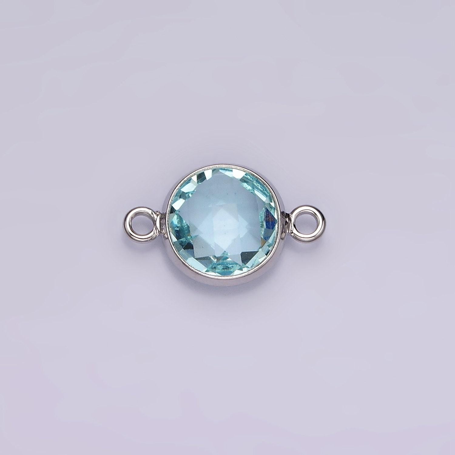 14k gold filled baby blue, cyan blue multifaceted birthstone cz bezel connector in gold & silver | g265 - g266