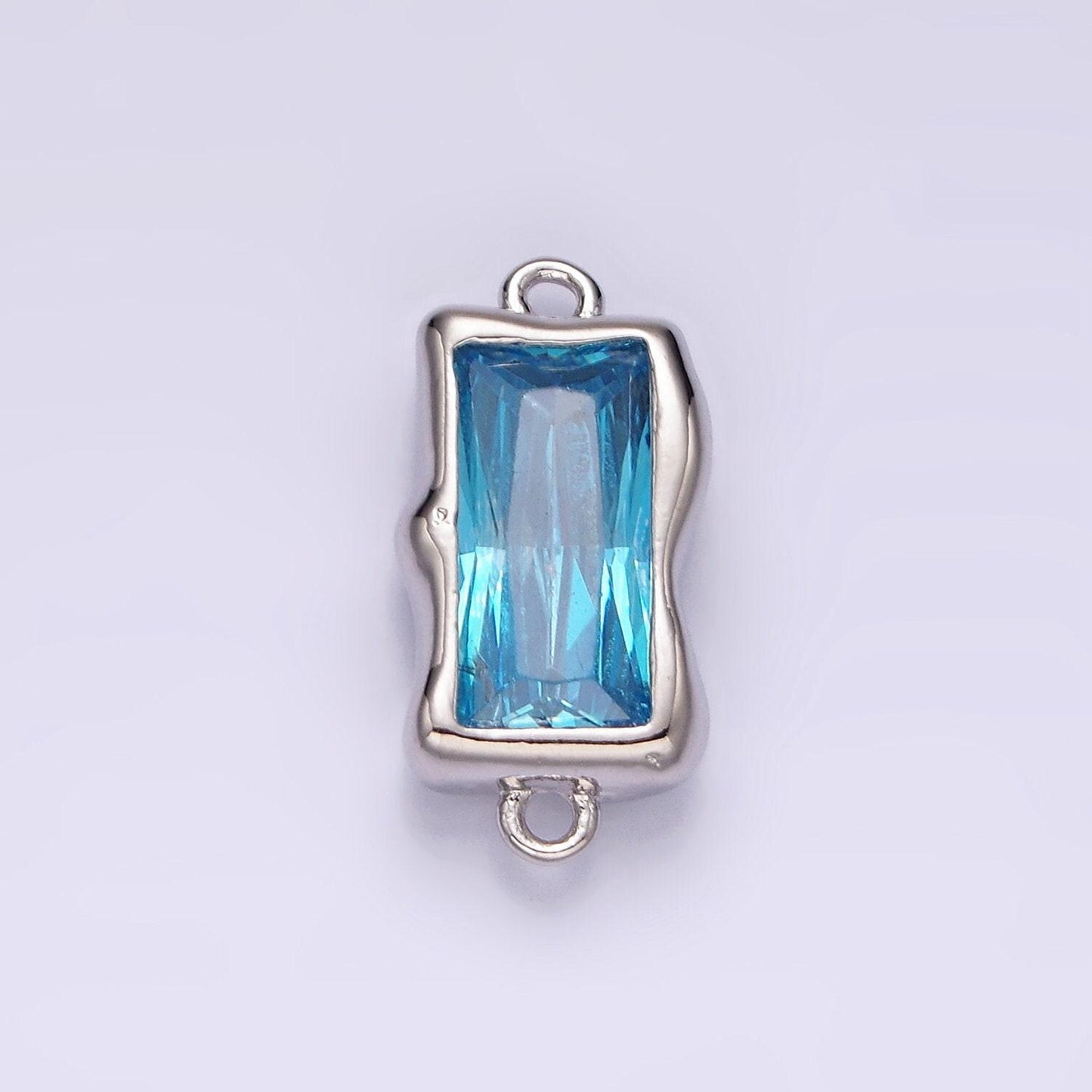 Blue aquamarine cz rectangle charm connector silver link connector blue aqua march birthstone for jewelry making supply g526