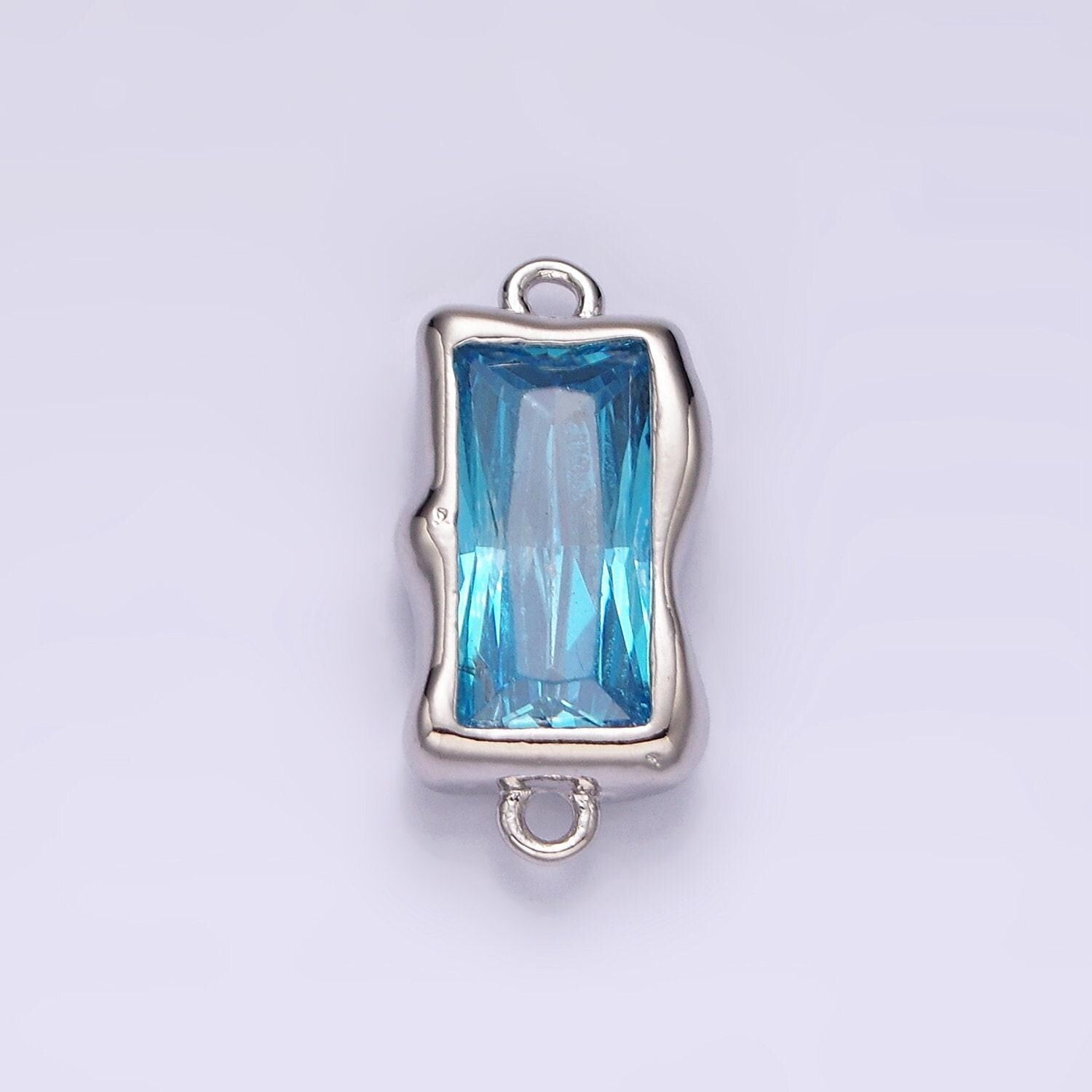 Blue aquamarine cz rectangle charm connector silver link connector blue aqua march birthstone for jewelry making supply g526