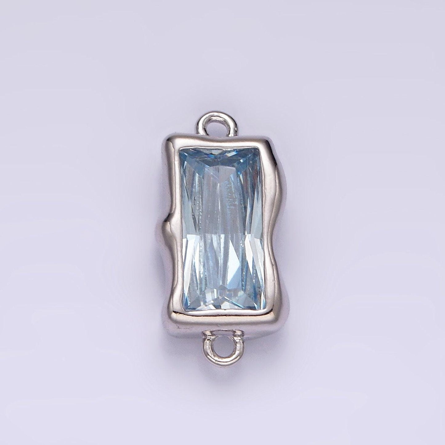 Blue aquamarine cz rectangle charm connector silver link connector blue aqua march birthstone for jewelry making supply g526