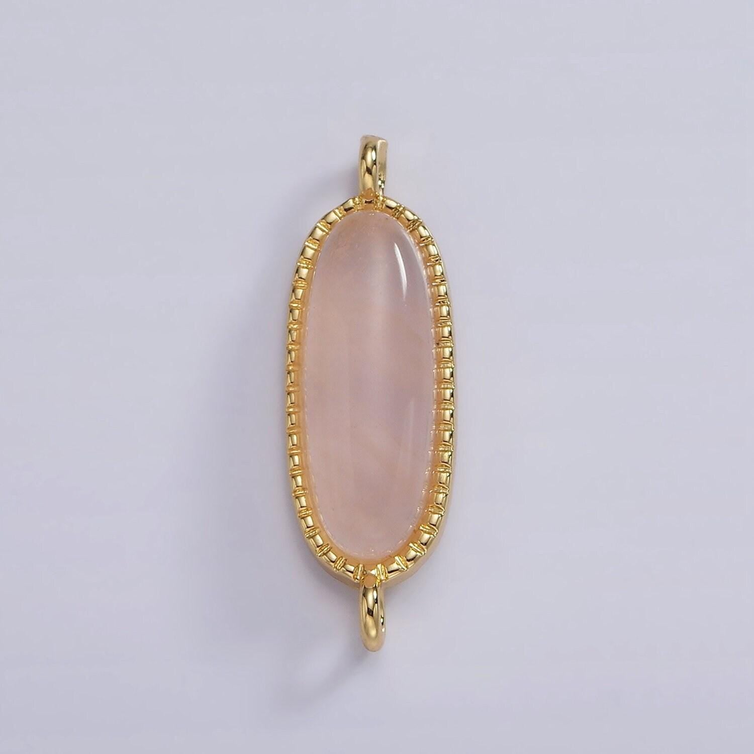14k gold filled rose quartz, amazonite, labradorite, amethyst, topaz long oval bezel charm connector | g238