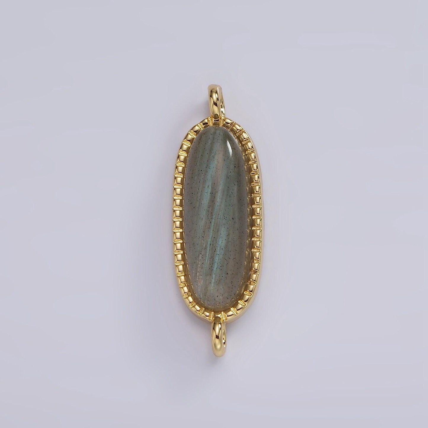 14k gold filled rose quartz, amazonite, labradorite, amethyst, topaz long oval bezel charm connector | g238