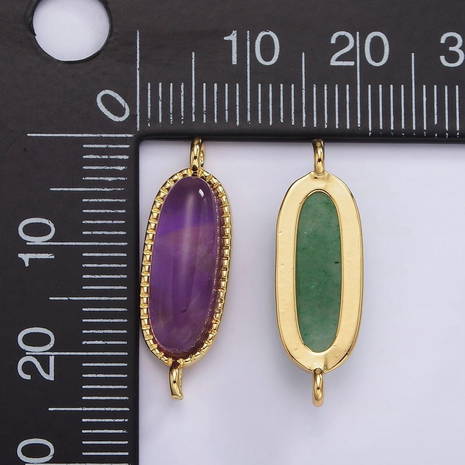 14k gold filled rose quartz, amazonite, labradorite, amethyst, topaz long oval bezel charm connector | g238