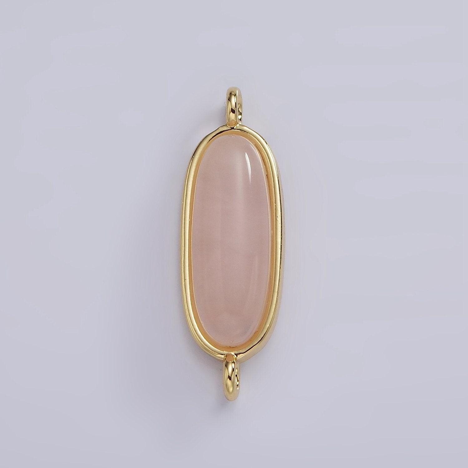 14k gold filled rose quartz, amazonite, labradorite, amethyst, topaz long oval bezel cut link charm connector for bracelet necklace | g229