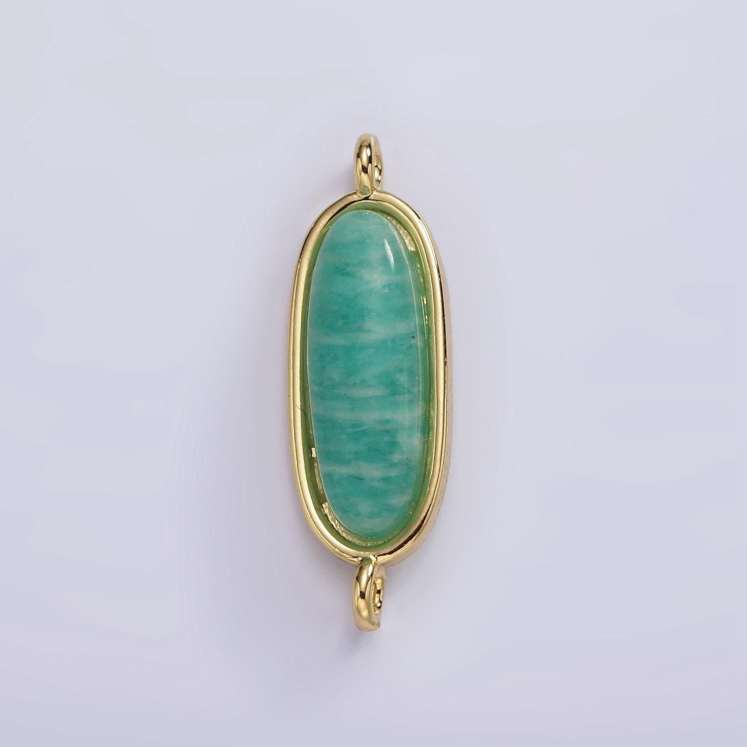 14k gold filled rose quartz, amazonite, labradorite, amethyst, topaz long oval bezel cut link charm connector for bracelet necklace | g229
