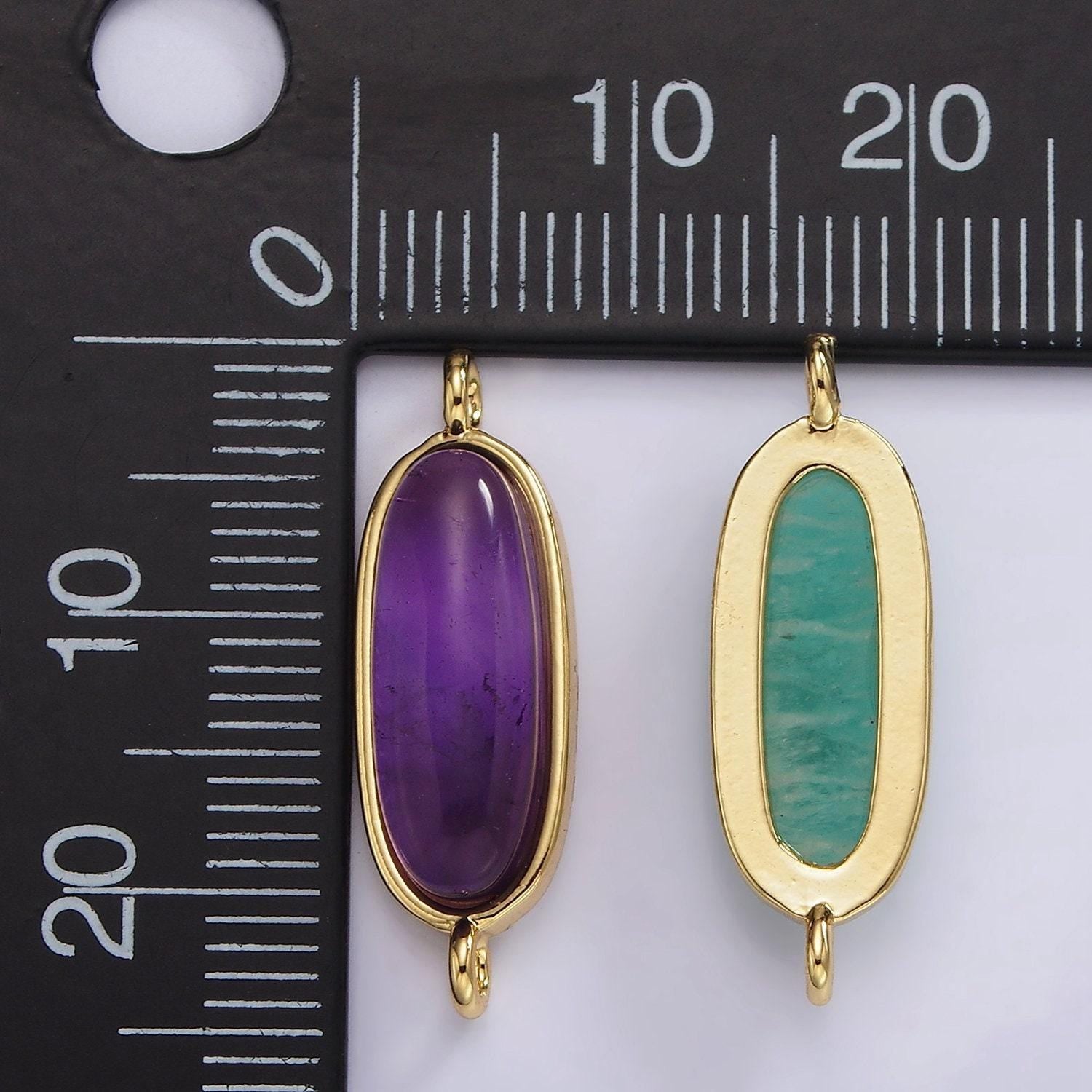 14k gold filled rose quartz, amazonite, labradorite, amethyst, topaz long oval bezel cut link charm connector for bracelet necklace | g229