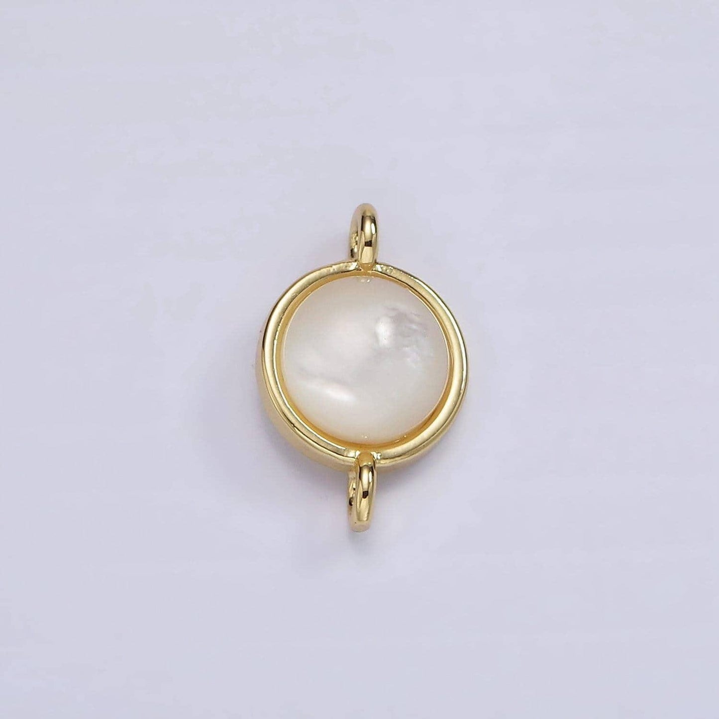14k gold filled shell pearl round bezel connector | g225
