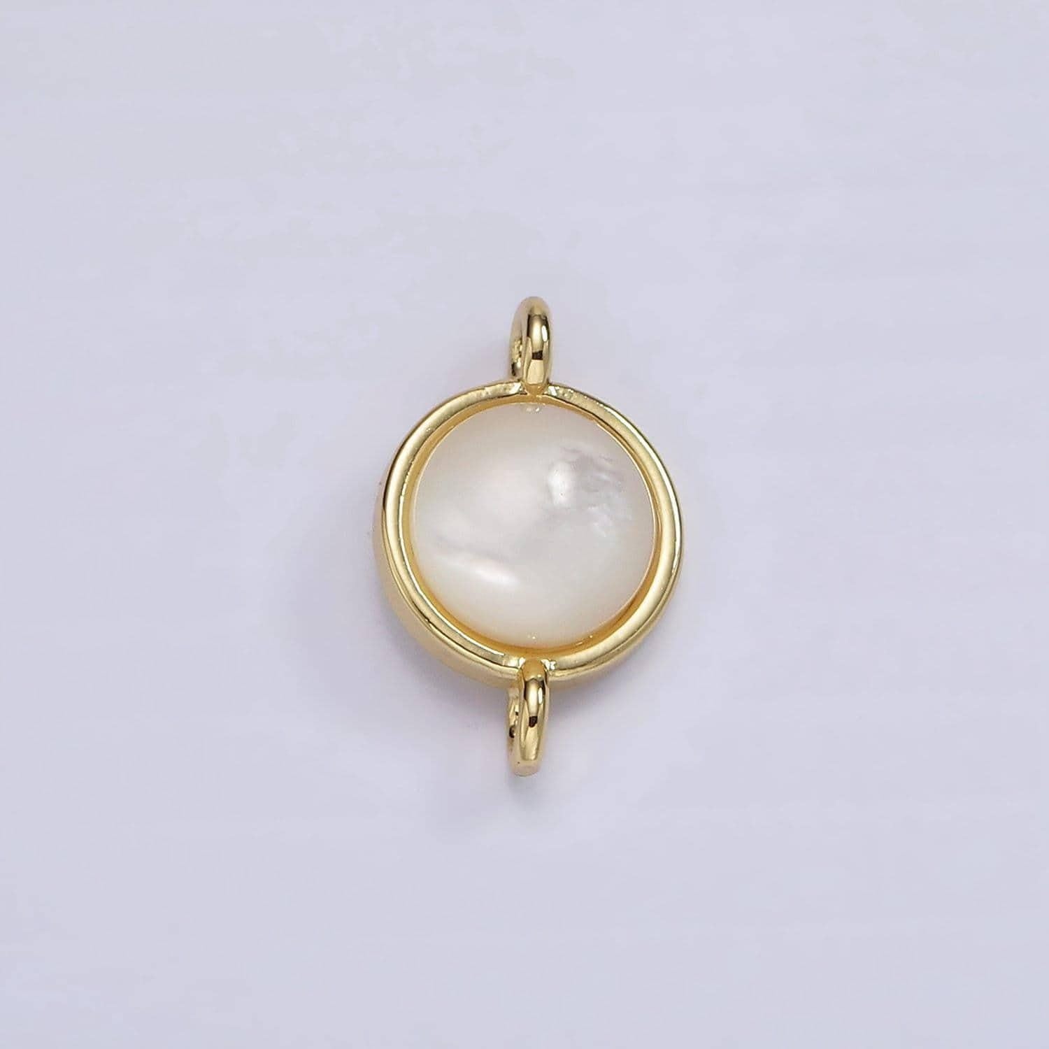 14k gold filled shell pearl round bezel connector | g225