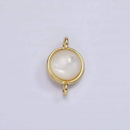 14k gold filled shell pearl round bezel connector | g225