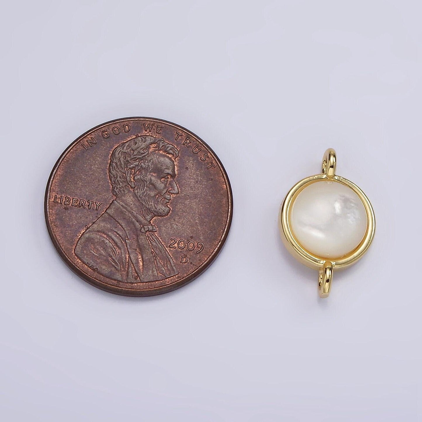 14k gold filled shell pearl round bezel connector | g225