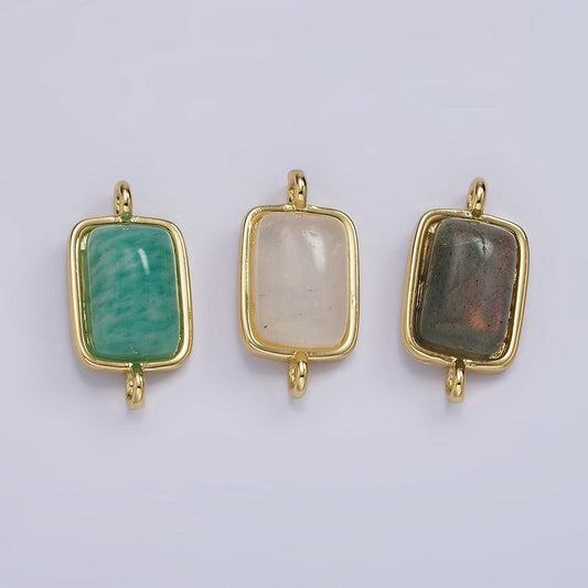 14k gold filled amazonite, moonstone, labradorite rectangular bezel connector | g222 - g224