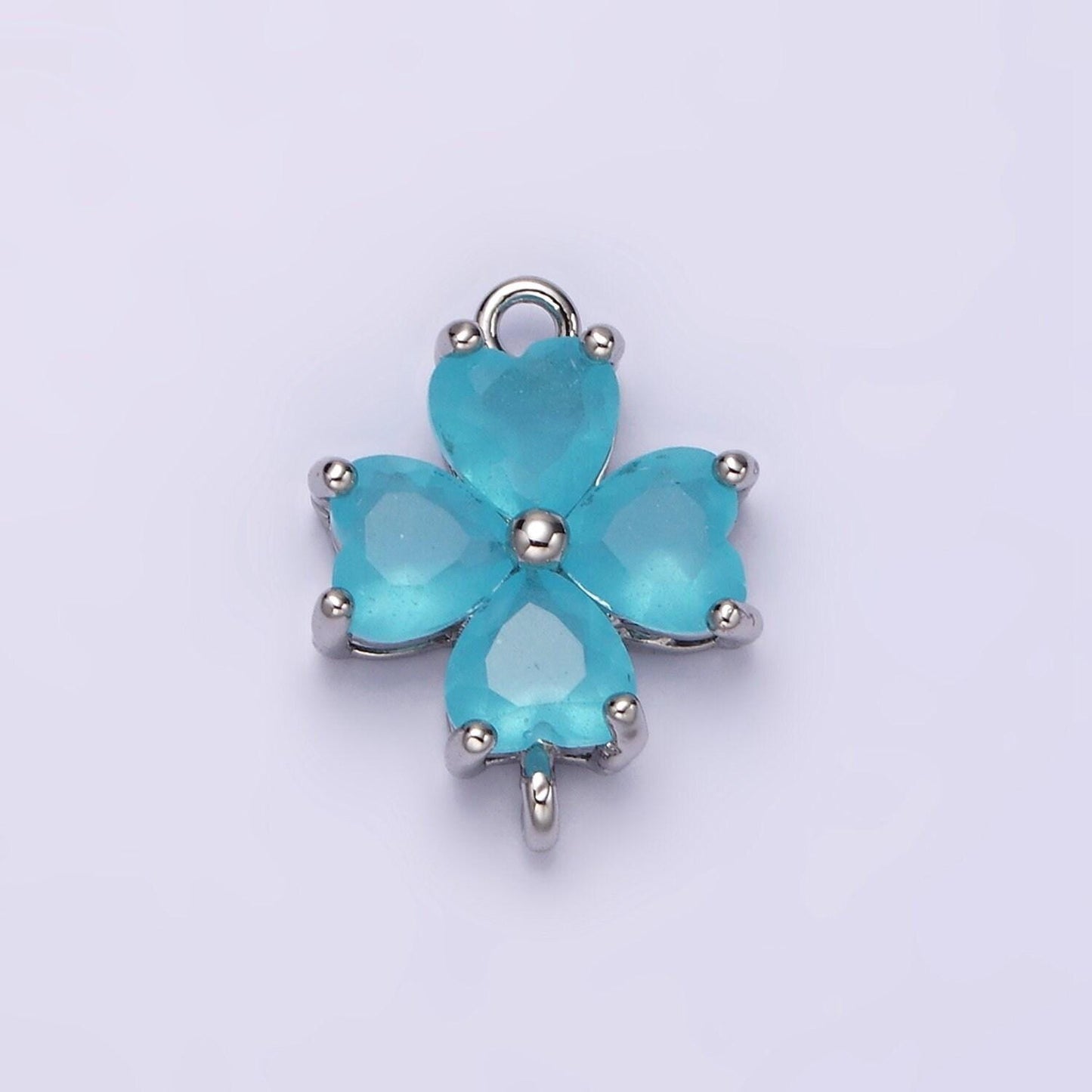 14k gold filled baby blue, teal, blue, mint, green, dark blue, fuchsia cz heart petal flower connector in gold & silver | g203 - g216