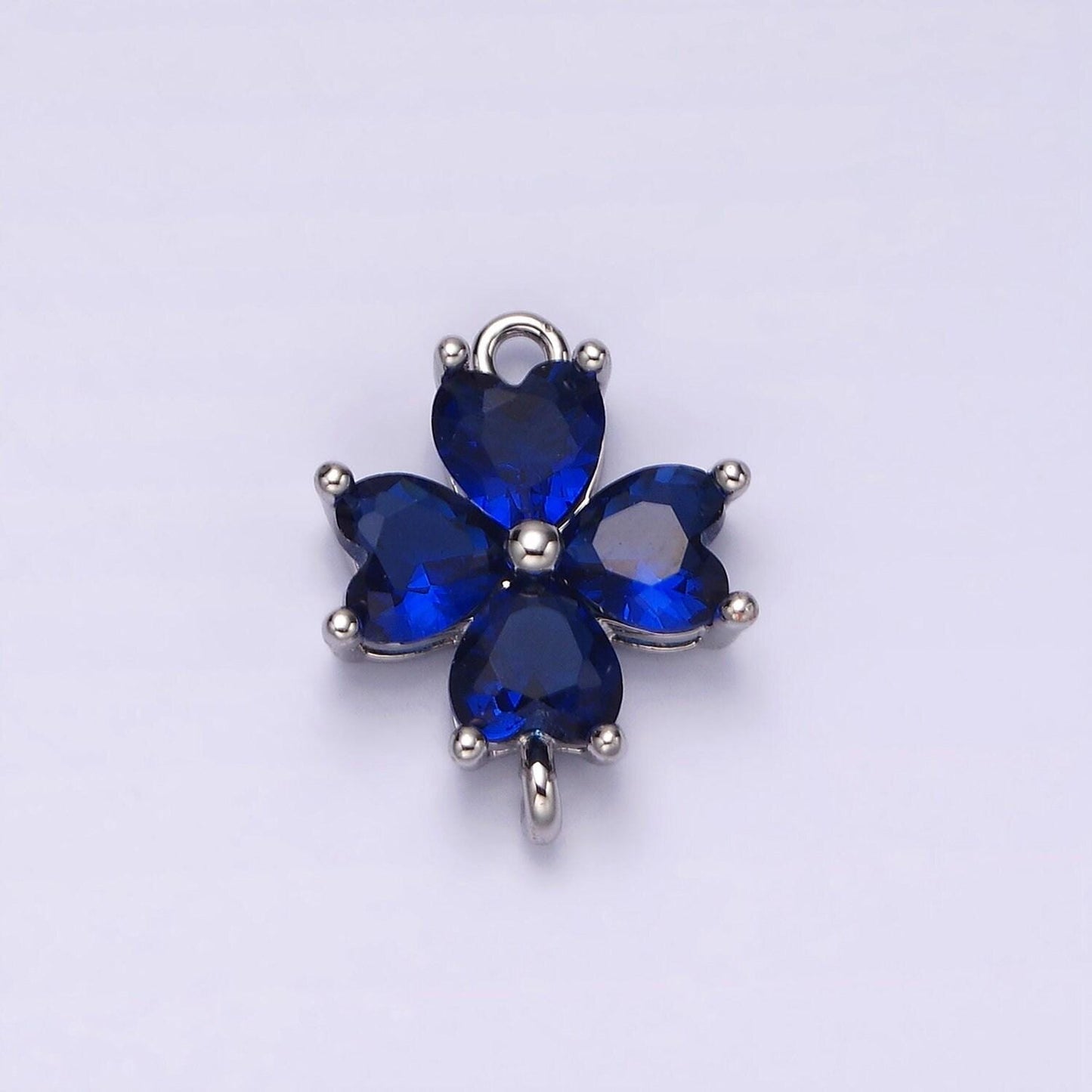 14k gold filled baby blue, teal, blue, mint, green, dark blue, fuchsia cz heart petal flower connector in gold & silver | g203 - g216