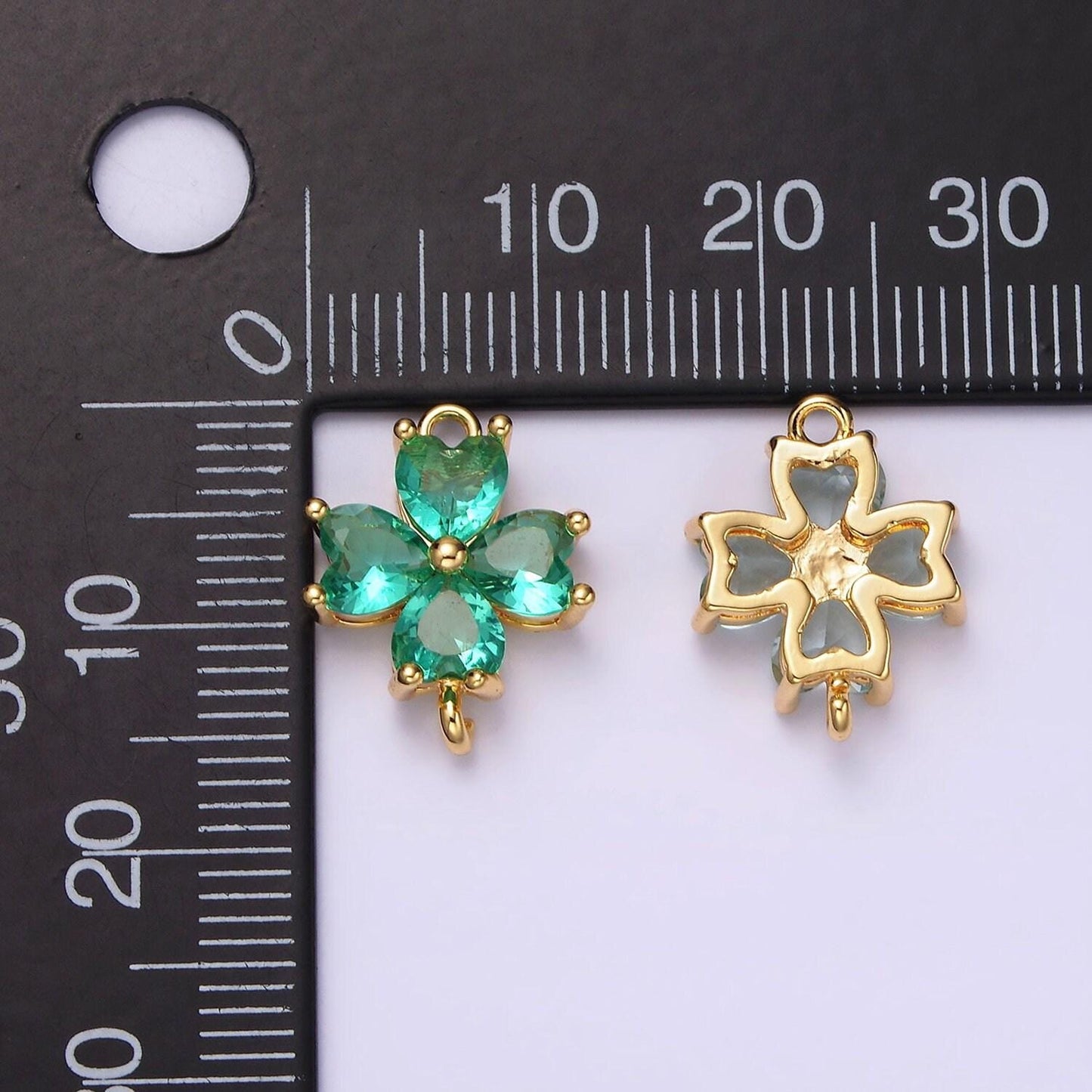 14k gold filled baby blue, teal, blue, mint, green, dark blue, fuchsia cz heart petal flower connector in gold & silver | g203 - g216