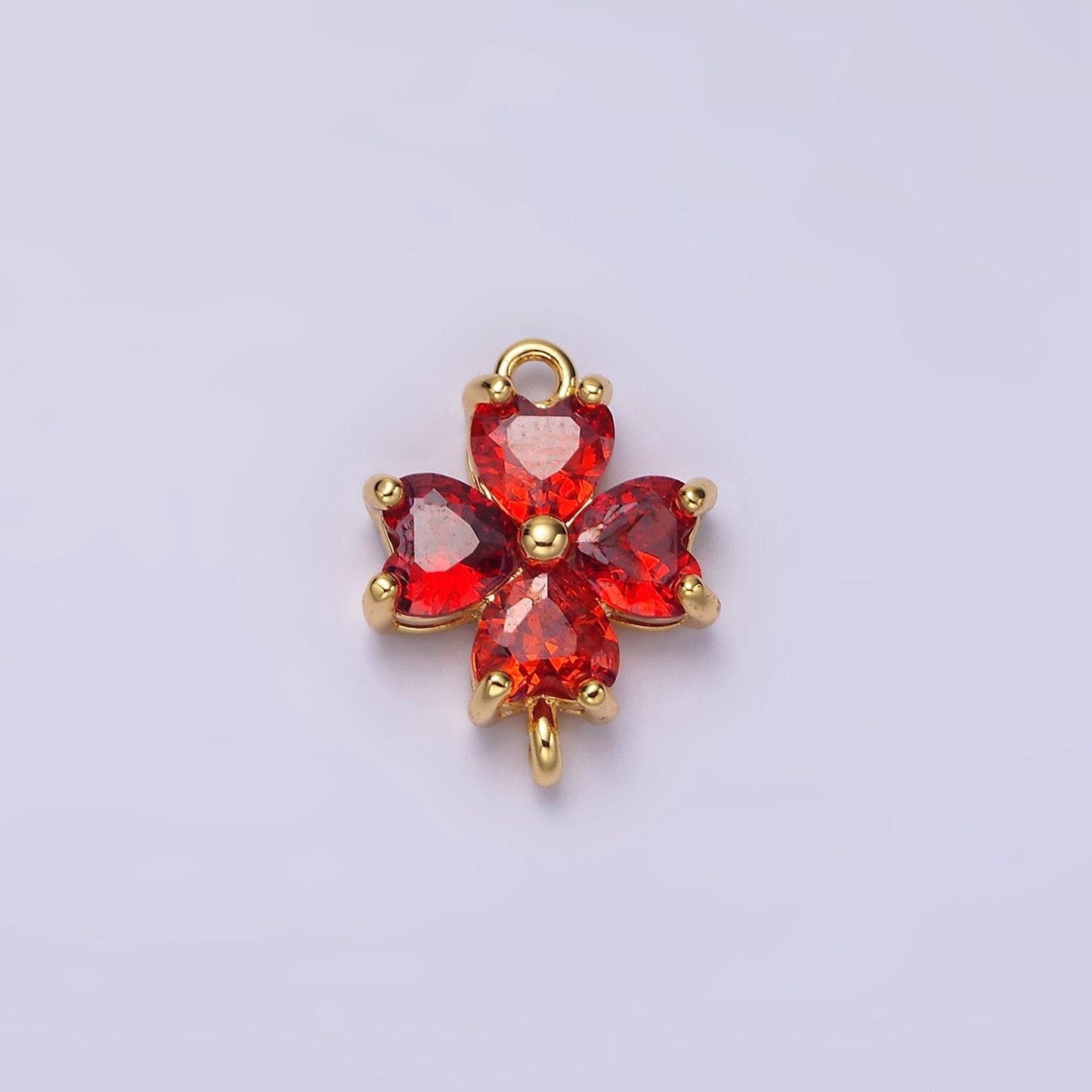 14k gold filled clear, peach, pink, purple, red cz heart petal flower connector in gold & silver | g913 - g202