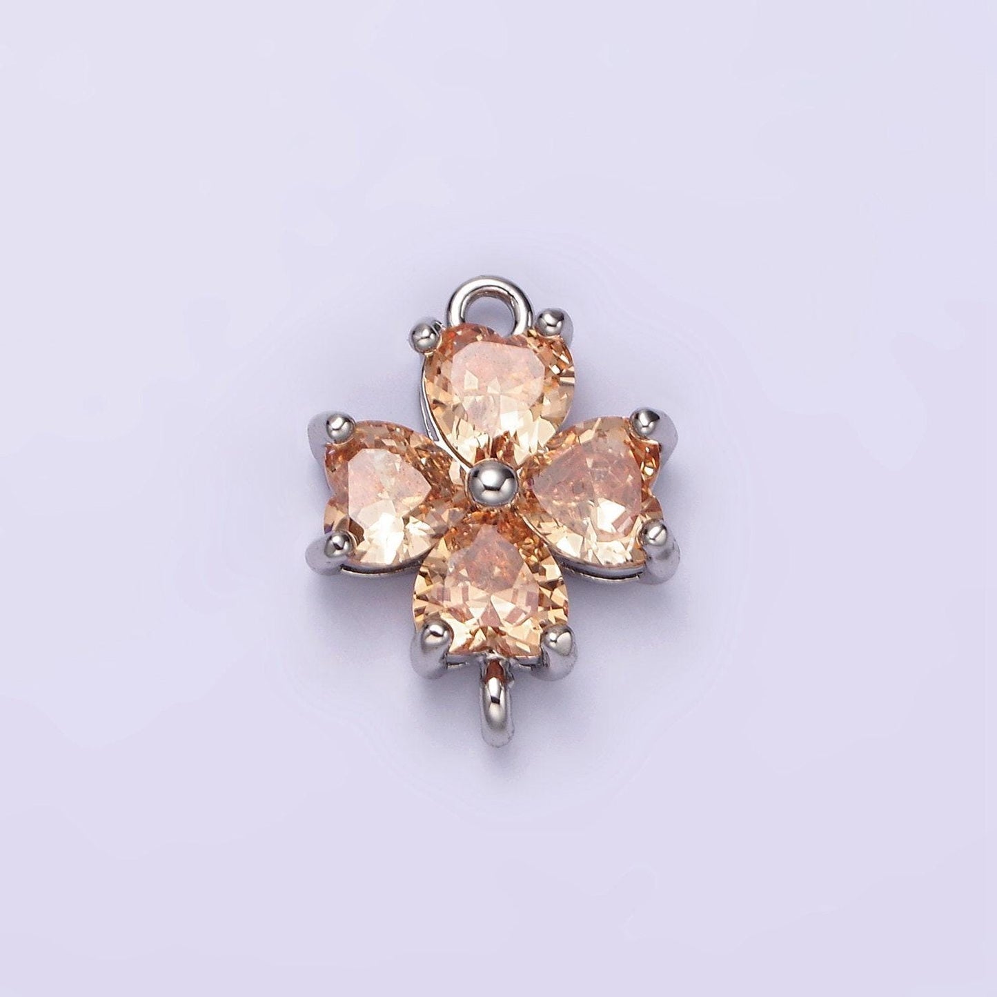 14k gold filled clear, peach, pink, purple, red cz heart petal flower connector in gold & silver | g913 - g202