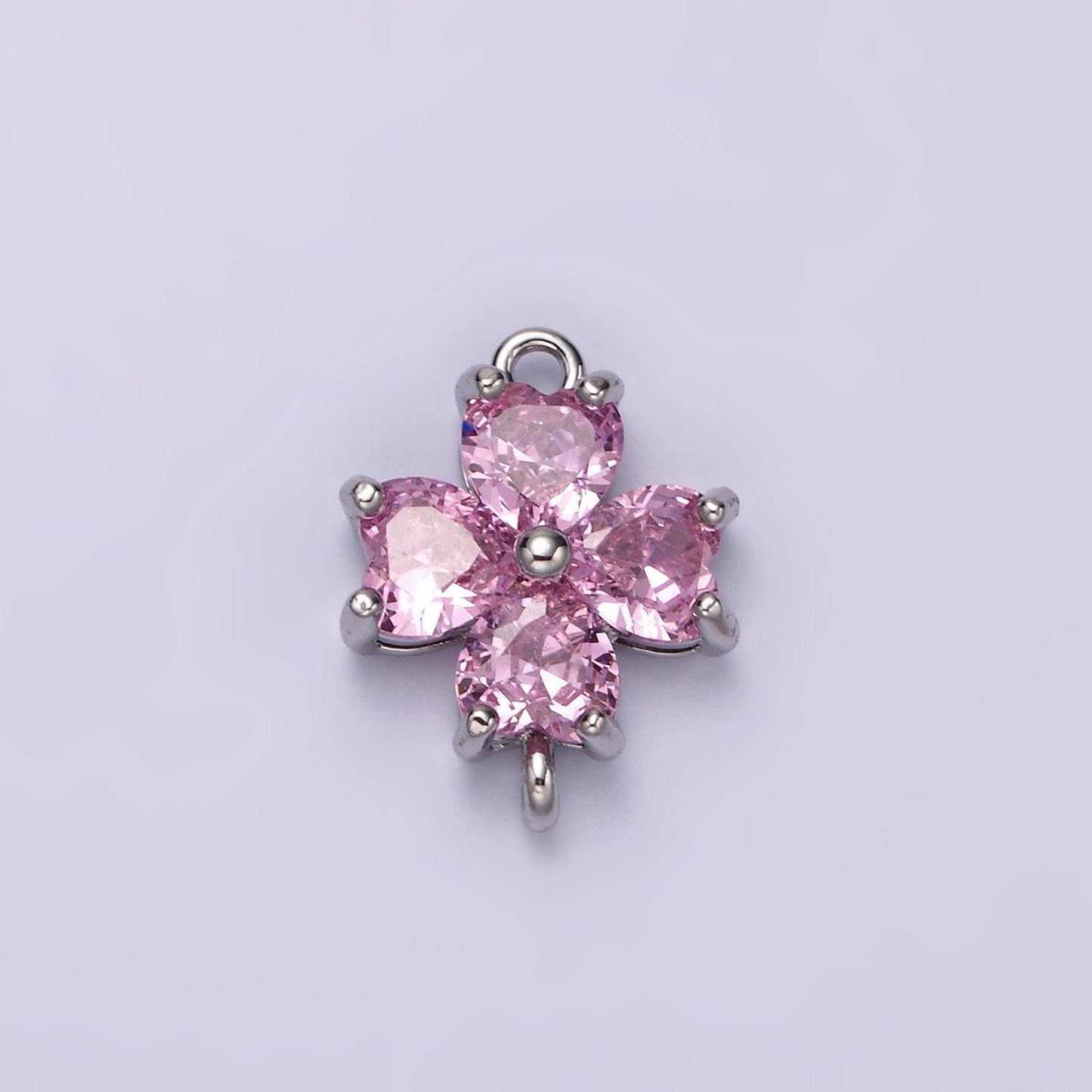 14k gold filled clear, peach, pink, purple, red cz heart petal flower connector in gold & silver | g913 - g202
