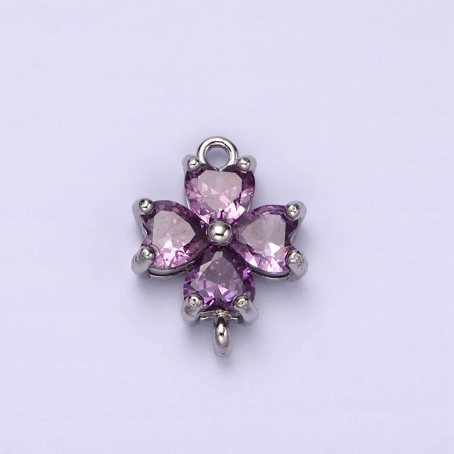 14k gold filled clear, peach, pink, purple, red cz heart petal flower connector in gold & silver | g913 - g202