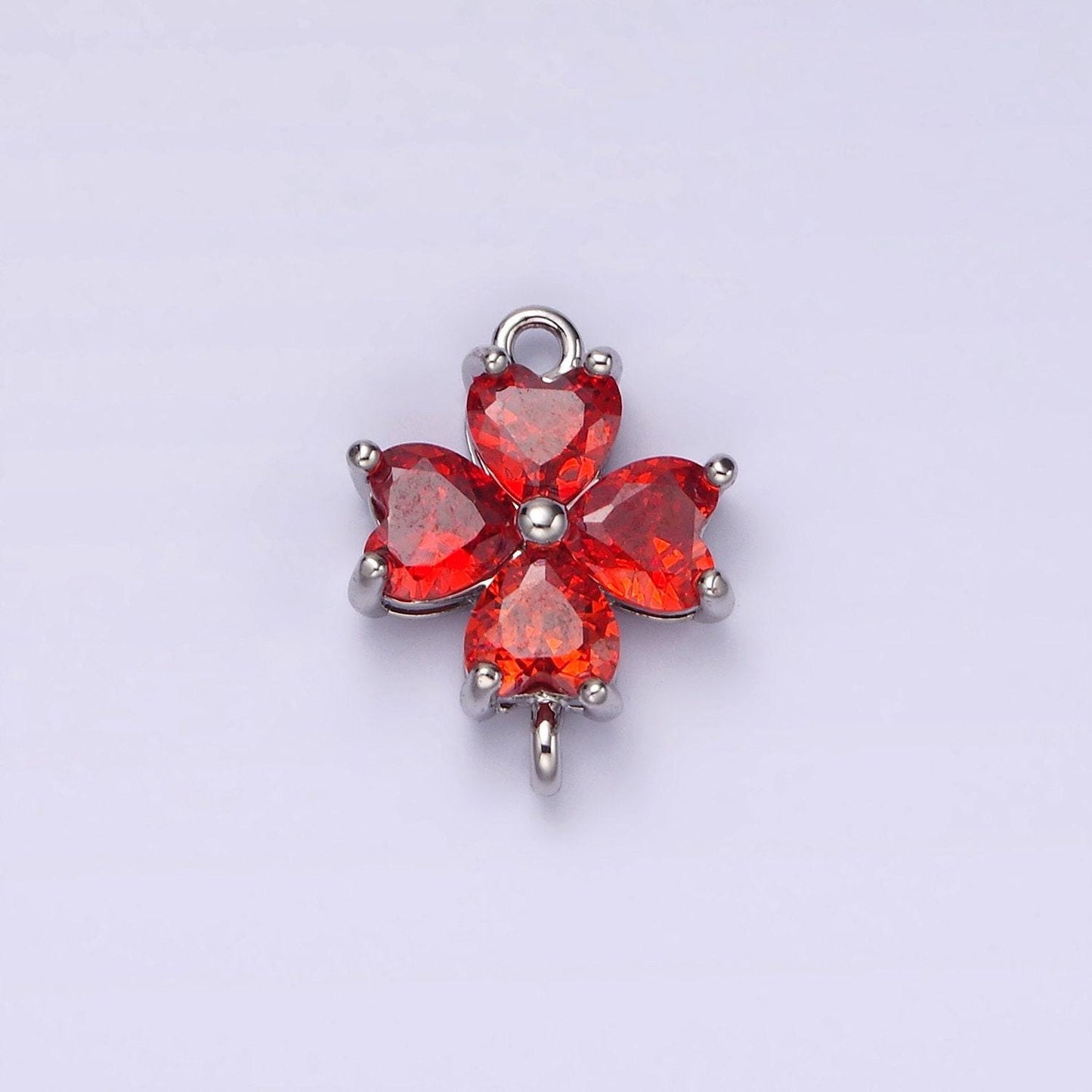 14k gold filled clear, peach, pink, purple, red cz heart petal flower connector in gold & silver | g913 - g202