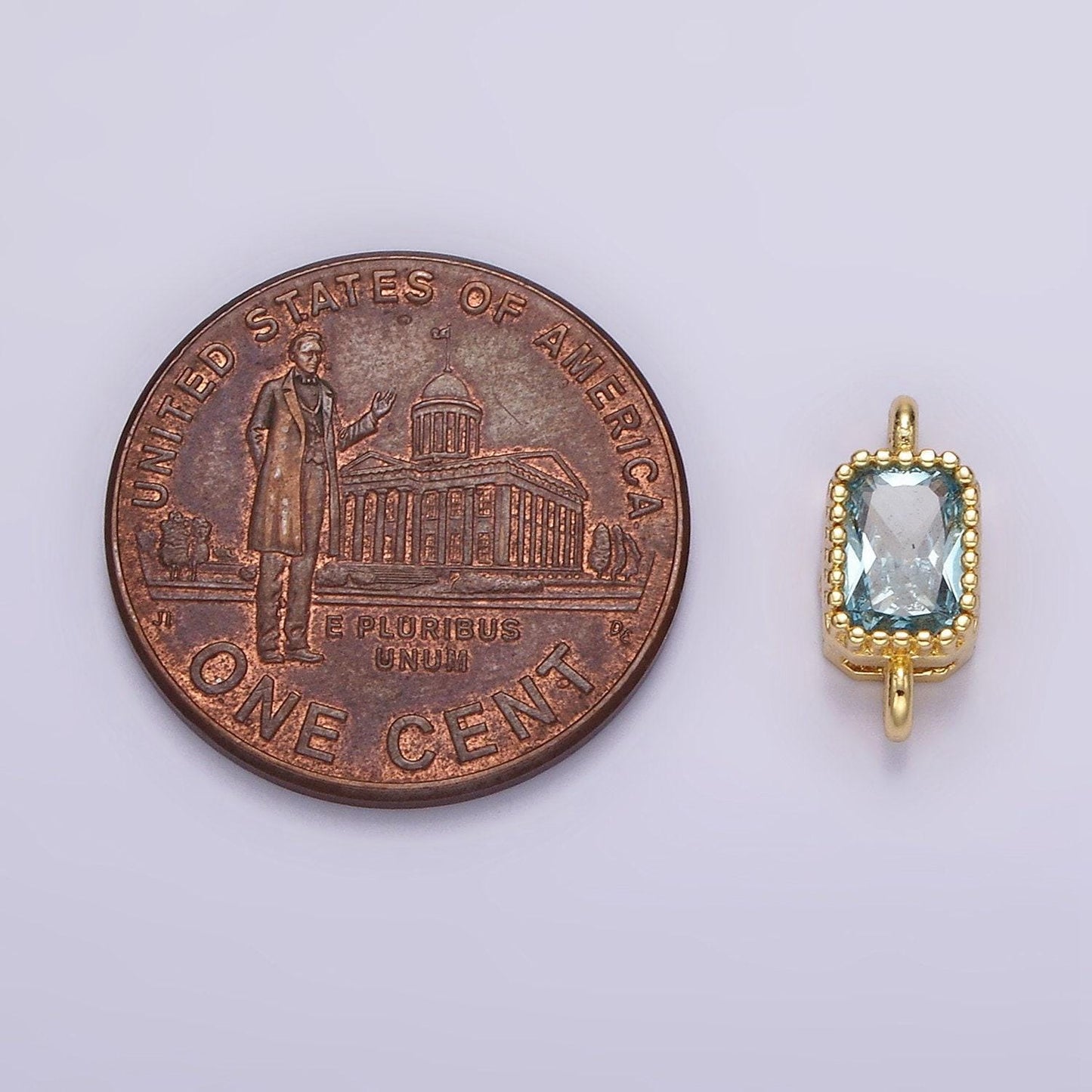 14k gold filled 5mm blue, baby blue cz baguette bezel connector | g176 g177