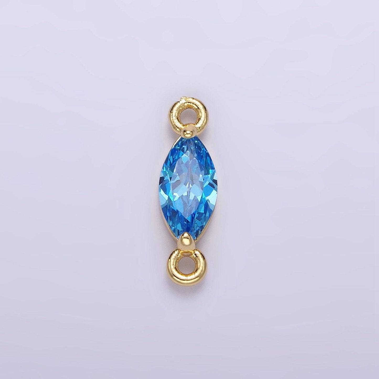 14k gold filled 5mm blue, baby blue cz marquise bezel connector | g174 g175