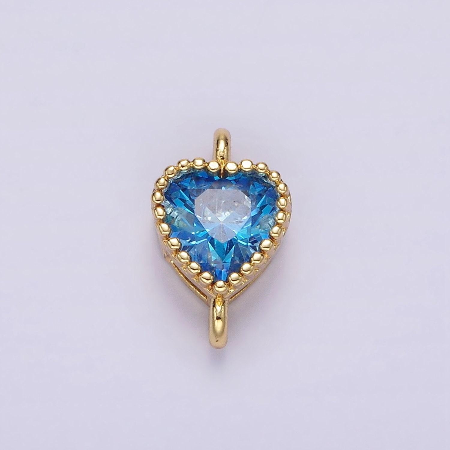 14k gold filled 7mm blue, baby blue cz heart bezel connector | g170 g171
