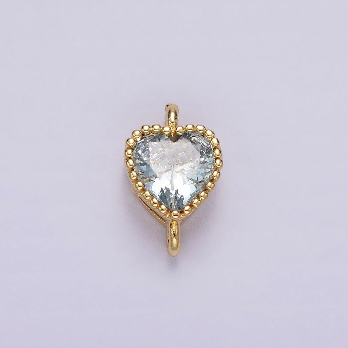 14k gold filled 7mm blue, baby blue cz heart bezel connector | g170 g171