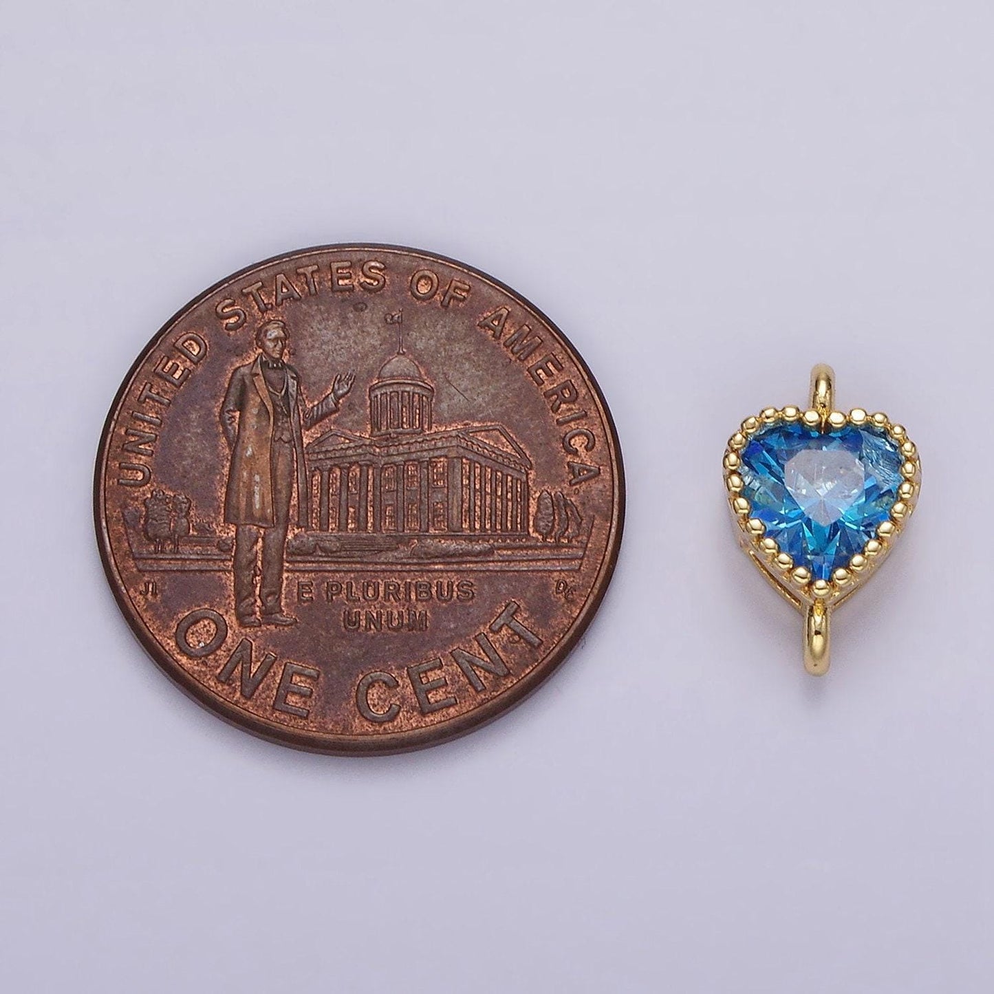 14k gold filled 7mm blue, baby blue cz heart bezel connector | g170 g171