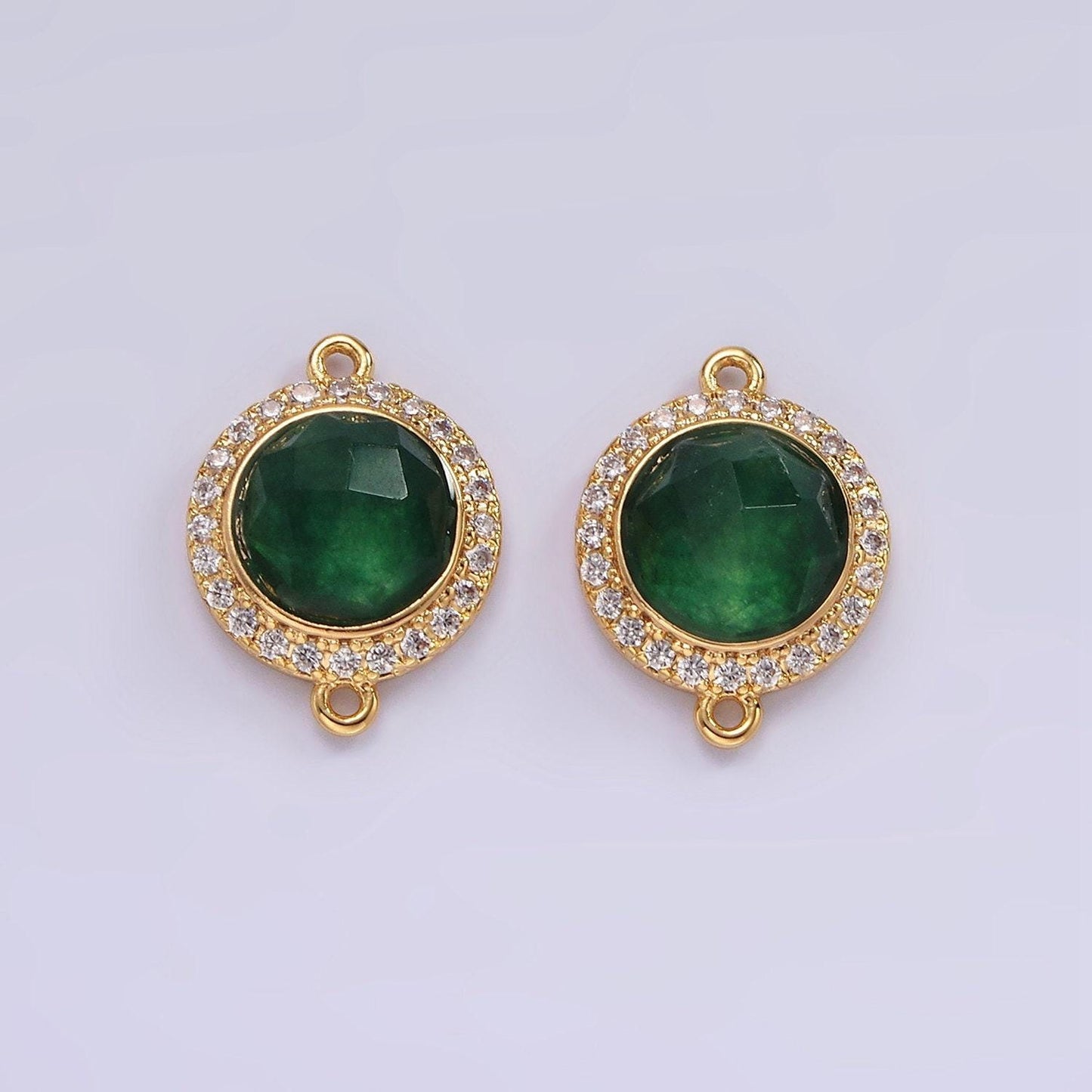 14k gold filled 12mm natural gemstone multifaceted micro paved cz round connector | g143 - g151