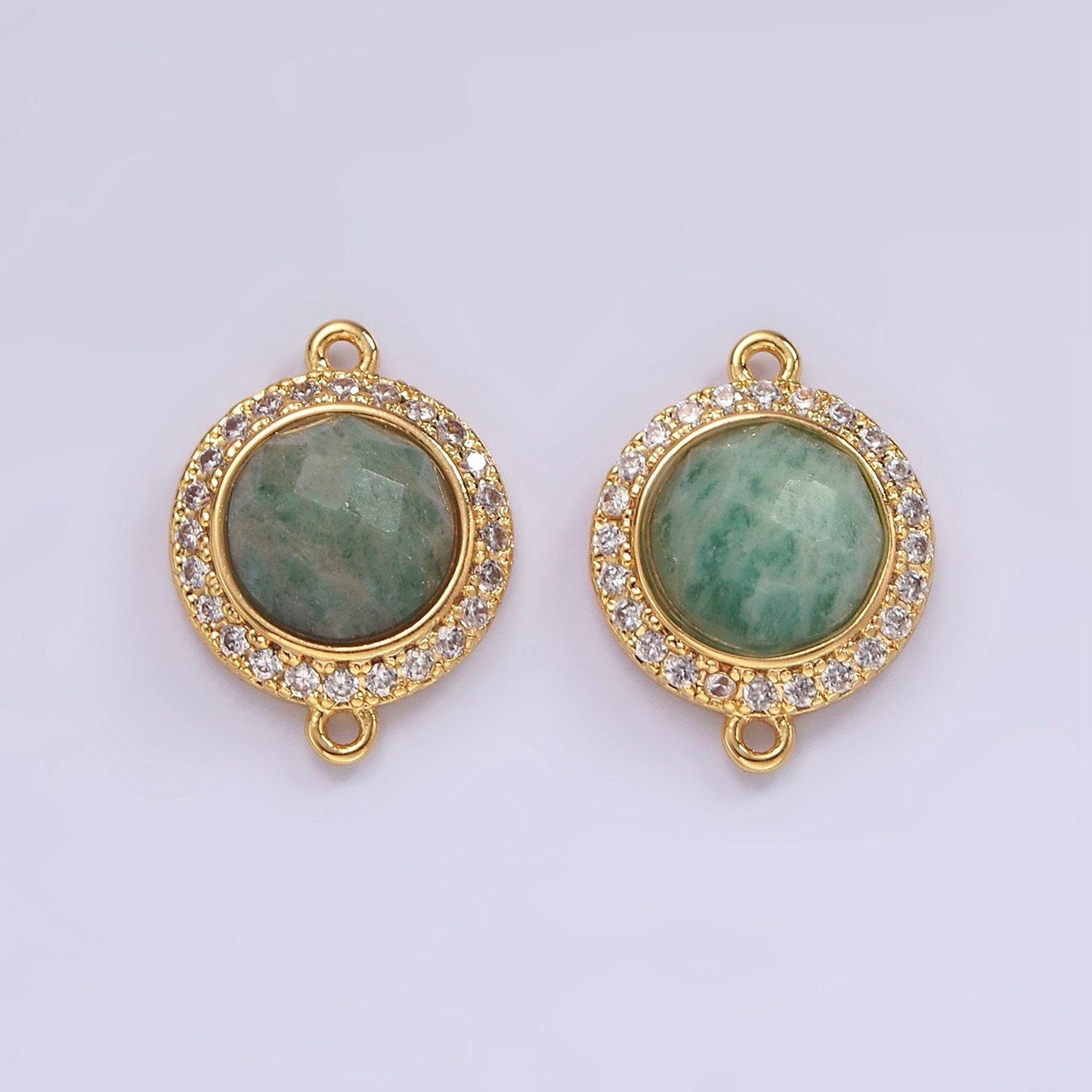 14k gold filled 12mm natural gemstone multifaceted micro paved cz round connector | g143 - g151