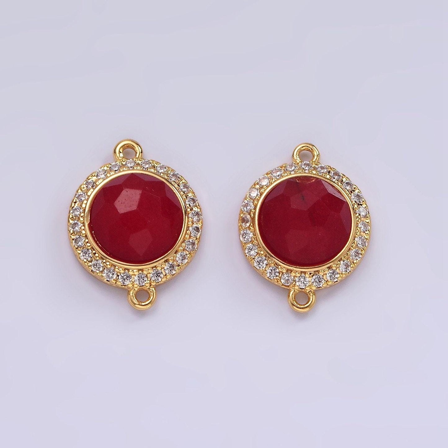 14k gold filled 12mm natural gemstone multifaceted micro paved cz round connector | g143 - g151