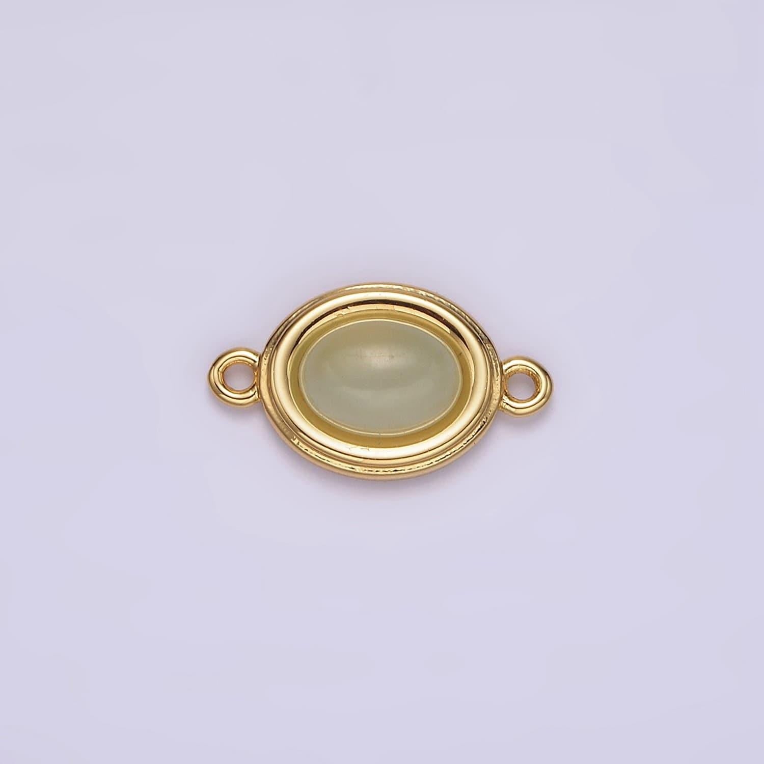 14k gold filled blue agate, peridot, blue kyanite, lapis lazuli, sunstone, pink opal bezel oval connector | g100 - g105