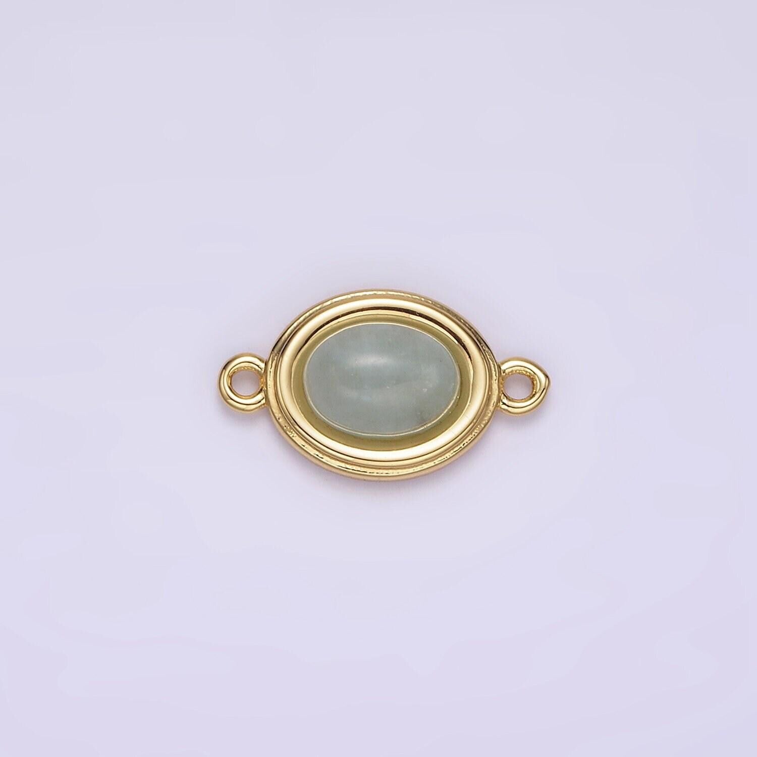 14k gold filled blue agate, peridot, blue kyanite, lapis lazuli, sunstone, pink opal bezel oval connector | g100 - g105
