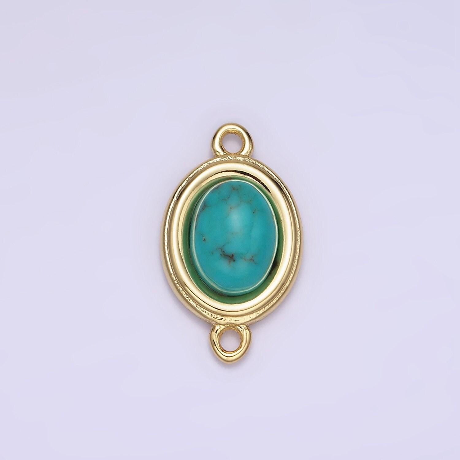 14k gold filled blue agate, peridot, blue kyanite, lapis lazuli, sunstone, pink opal bezel oval connector | g100 - g105
