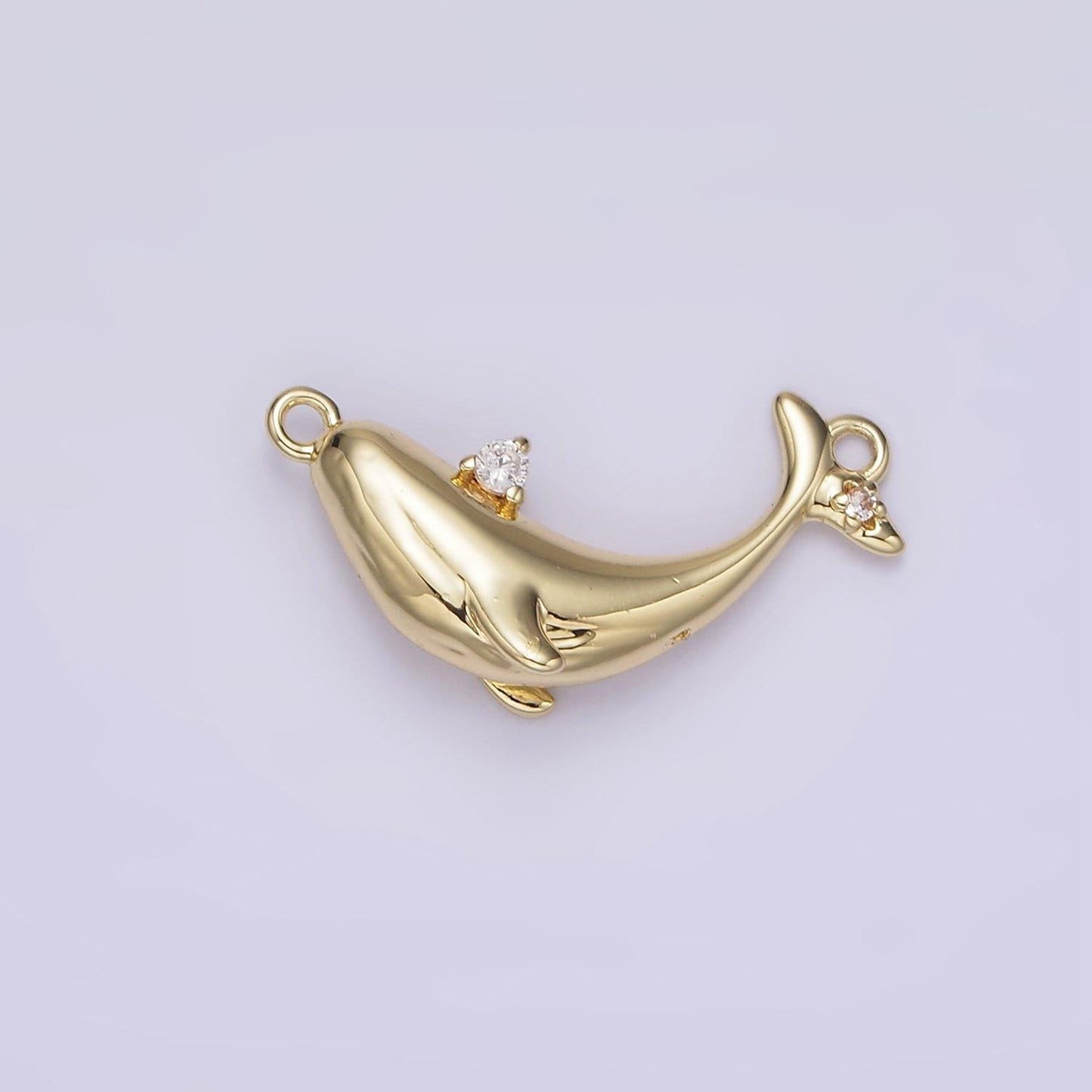 14k gold filled clear cz micro paved whale sea animal curved connector | g075
