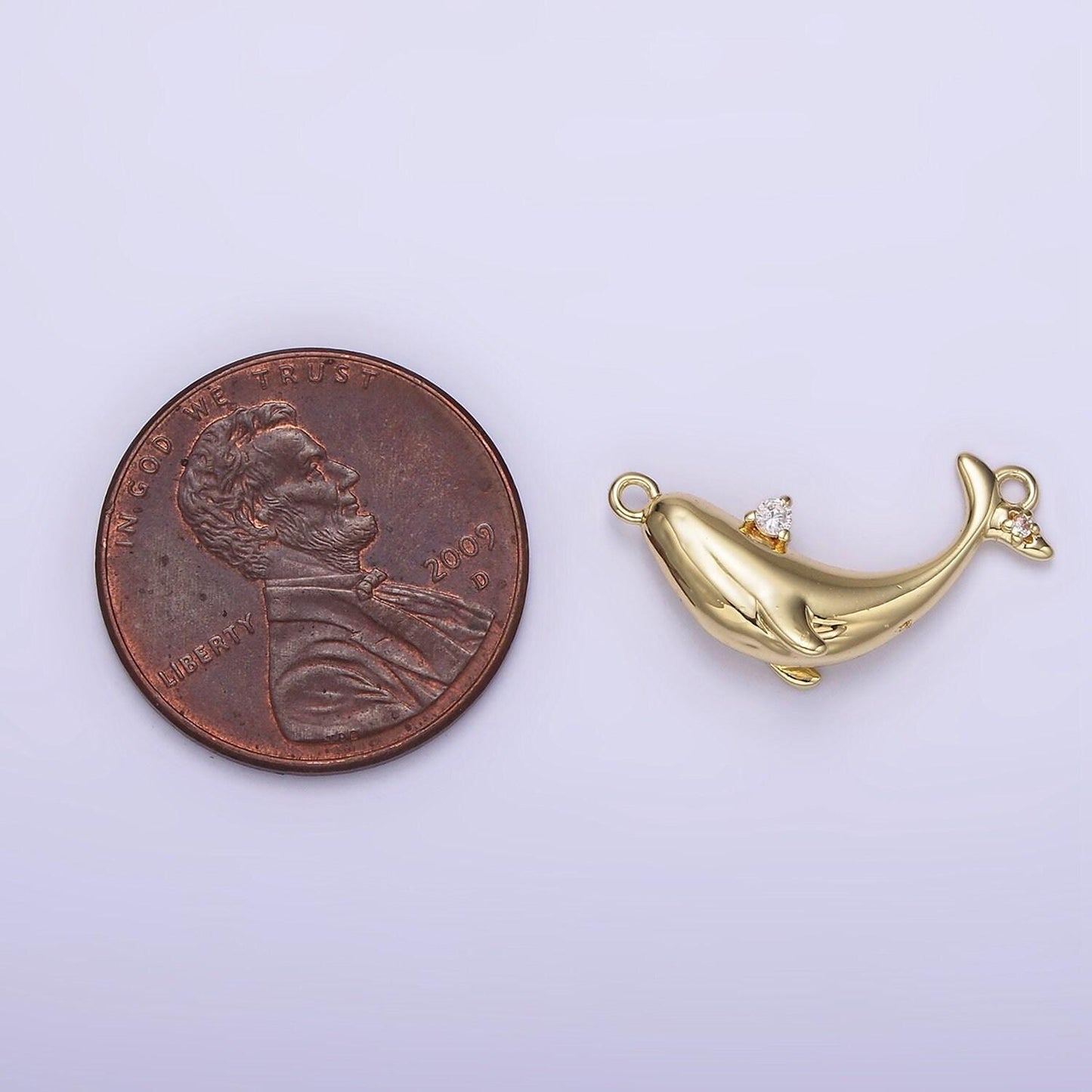 14k gold filled clear cz micro paved whale sea animal curved connector | g075