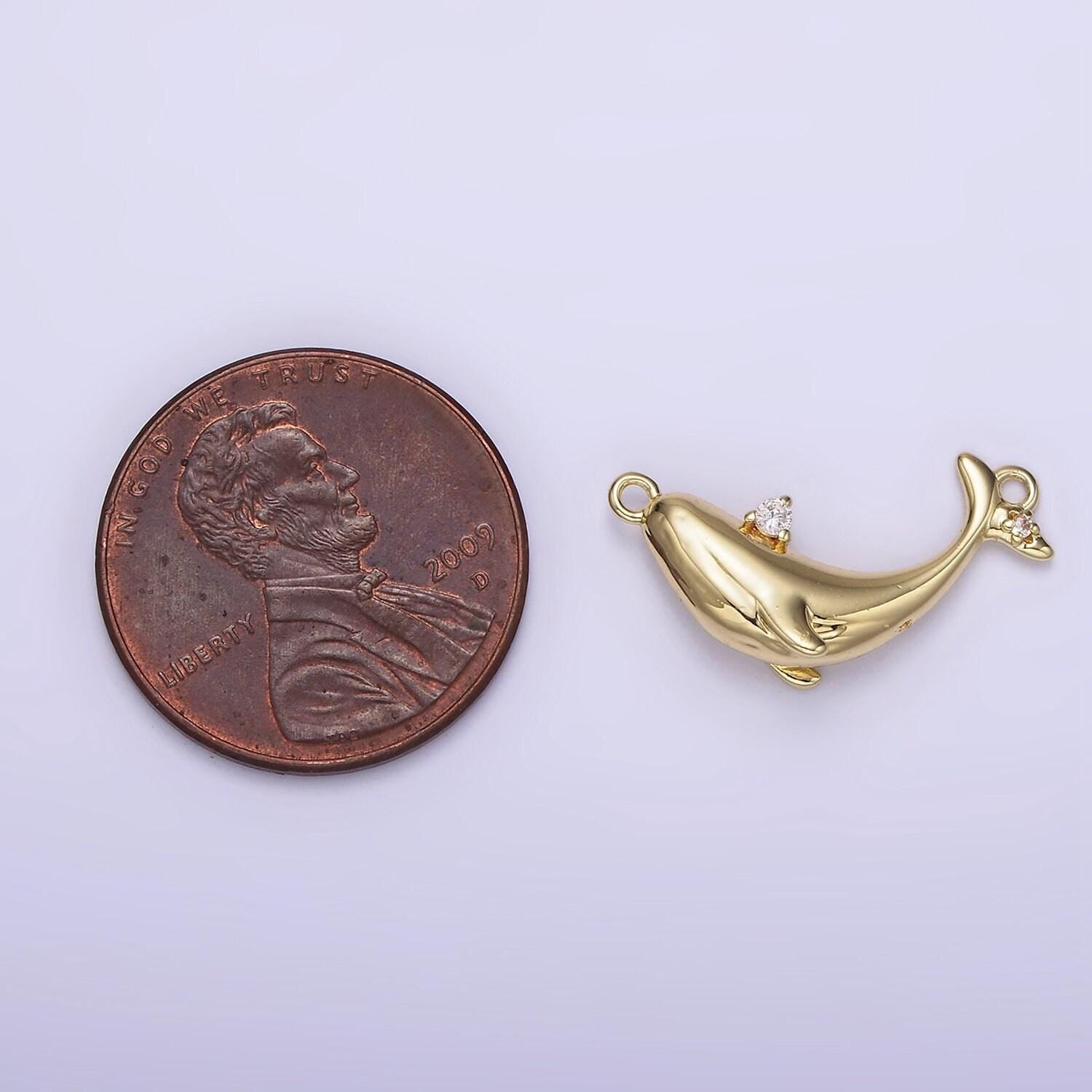 14k gold filled clear cz micro paved whale sea animal curved connector | g075