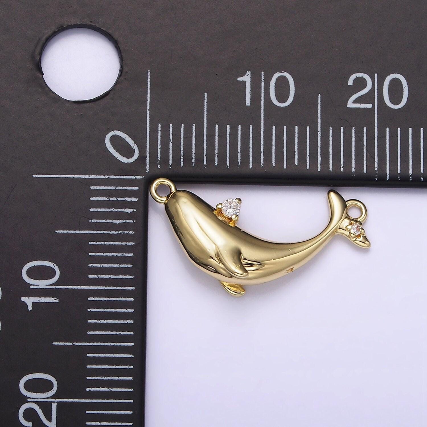14k gold filled clear cz micro paved whale sea animal curved connector | g075