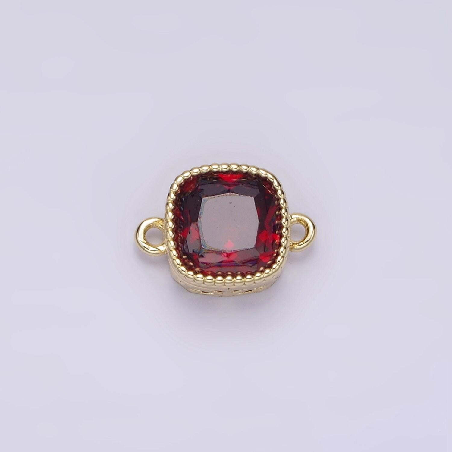 14k gold filled purple red pink clear peach cz square connector | g065 - g074