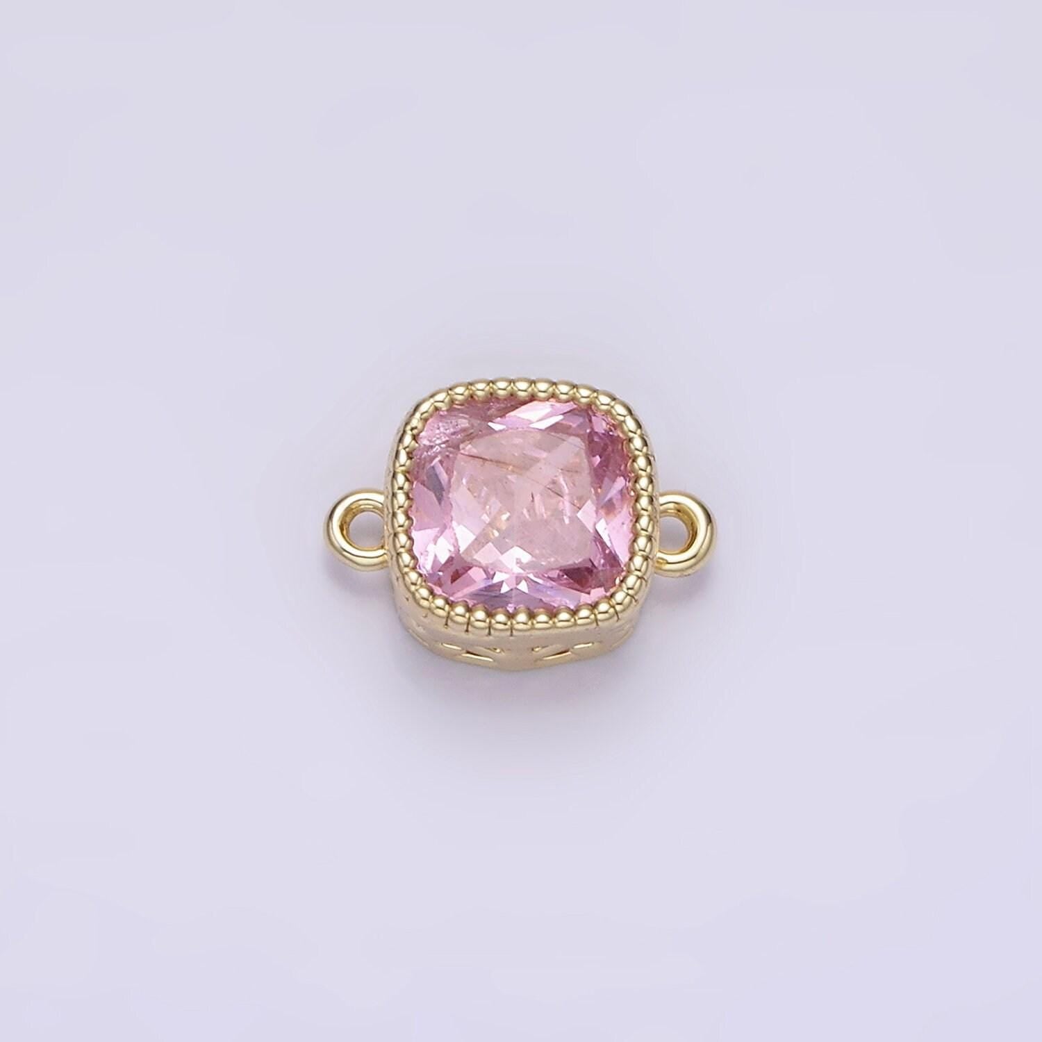 14k gold filled purple red pink clear peach cz square connector | g065 - g074
