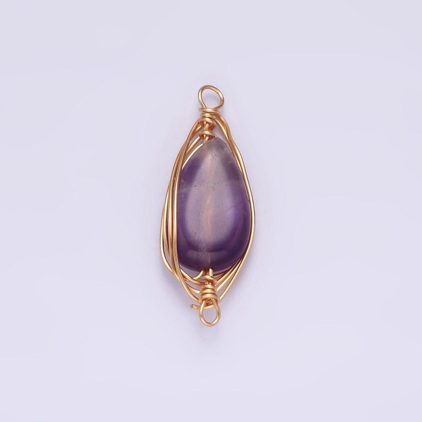 14k gold filled carnelian, amethyst, rose quartz teardrop pear wire wrapped connector | g049 - g051