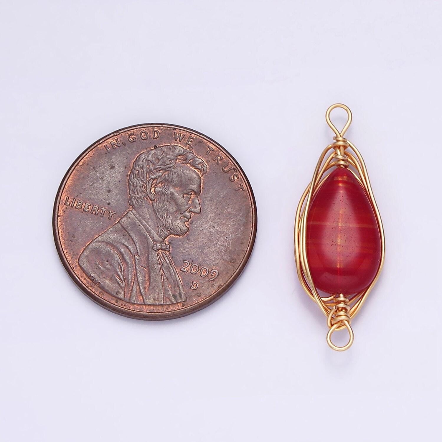 14k gold filled carnelian, amethyst, rose quartz teardrop pear wire wrapped connector | g049 - g051
