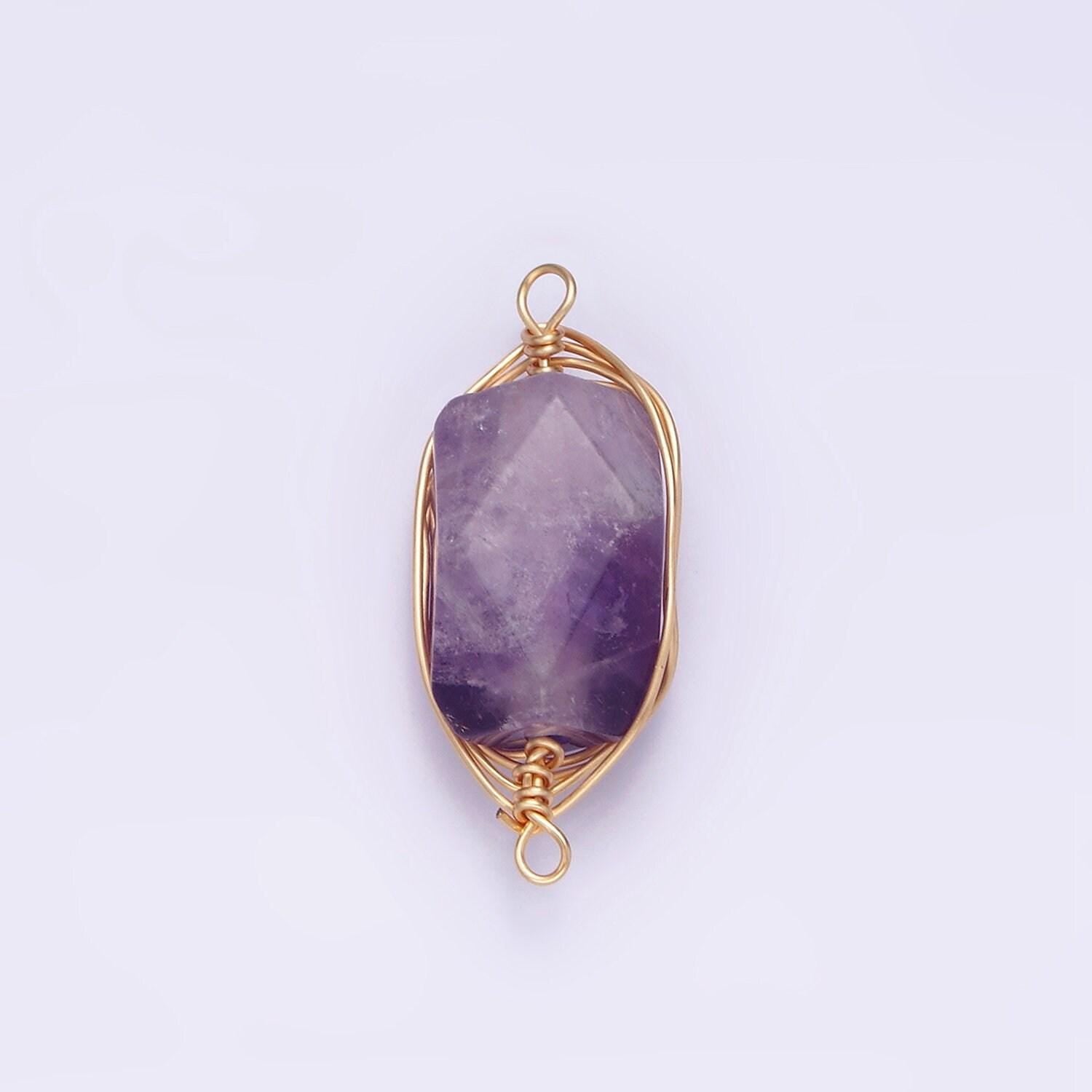 14k gold filled amethyst, prehnite, amazonite, clear quartz, rose quartz wire wrapped connector | g044 - g048