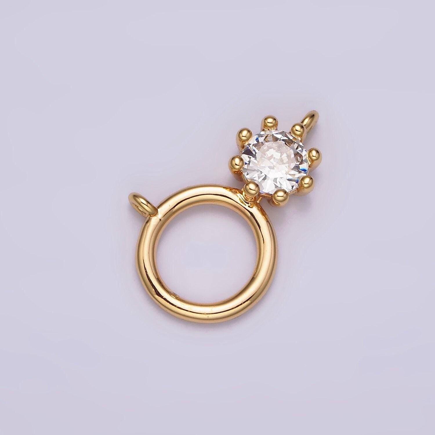 16k gold filled 12mm clear cz open round geomatic connector | g032