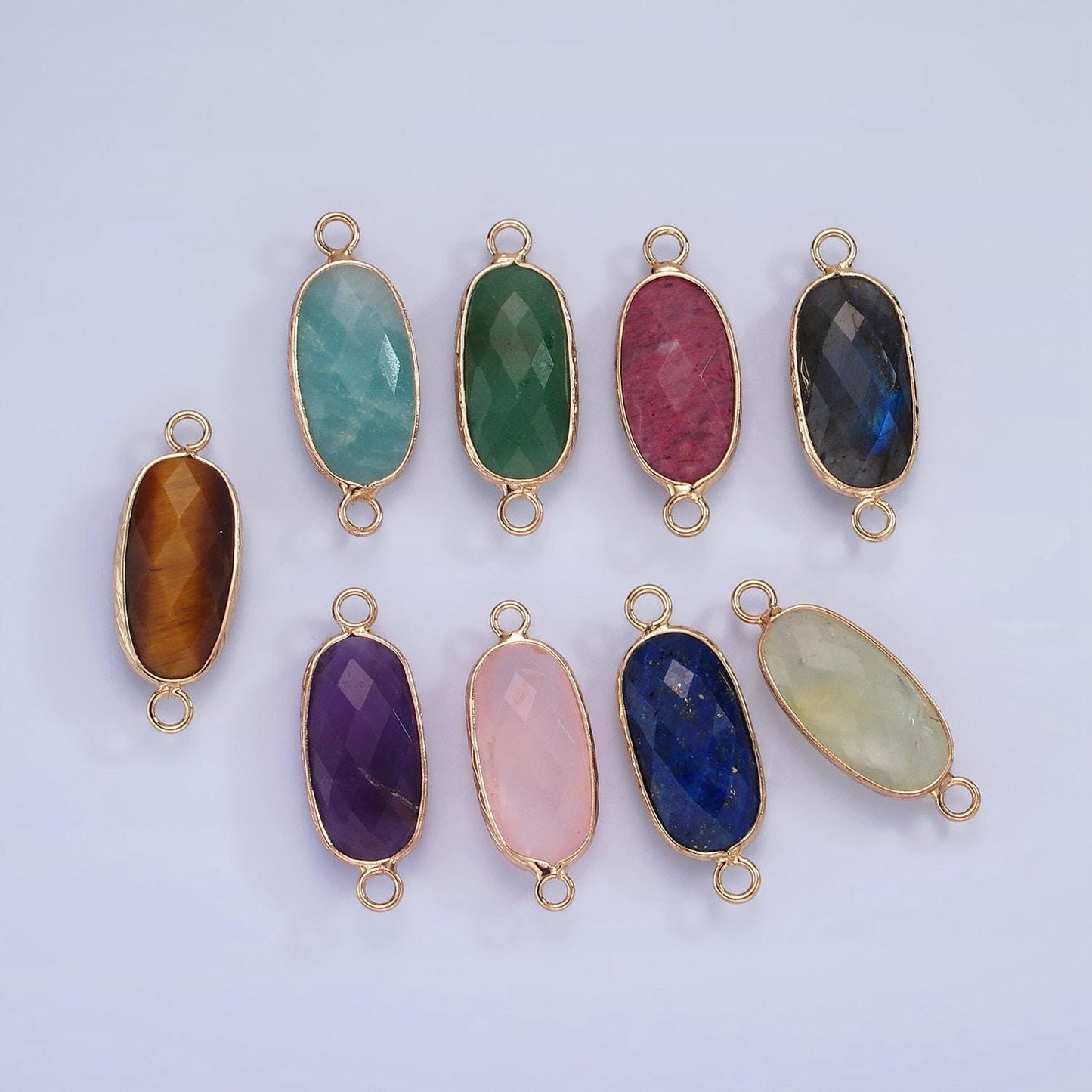 14k gold filled 29.2mm natural gemstone oval multifaceted connector | g014-g023
