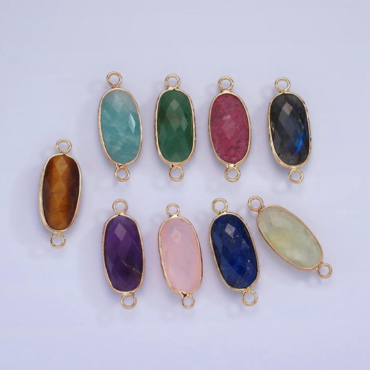 14k gold filled 29.2mm natural gemstone oval multifaceted connector | g014-g023