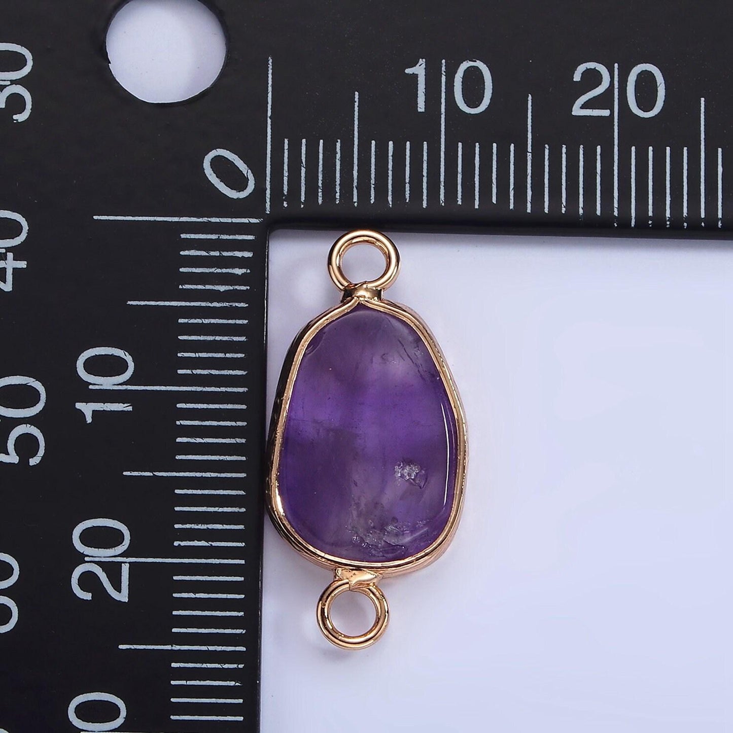 14k gold filled rose quartz, pink quartz, amethyst abstract oval bezel connector | g011 - g013
