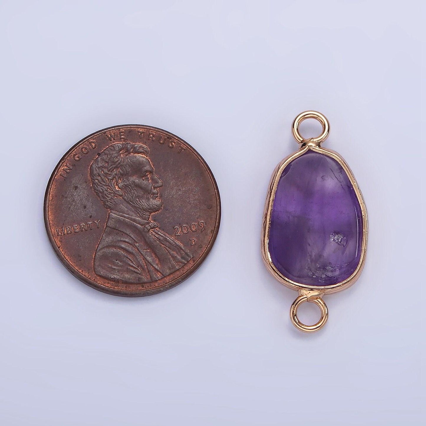 14k gold filled rose quartz, pink quartz, amethyst abstract oval bezel connector | g011 - g013