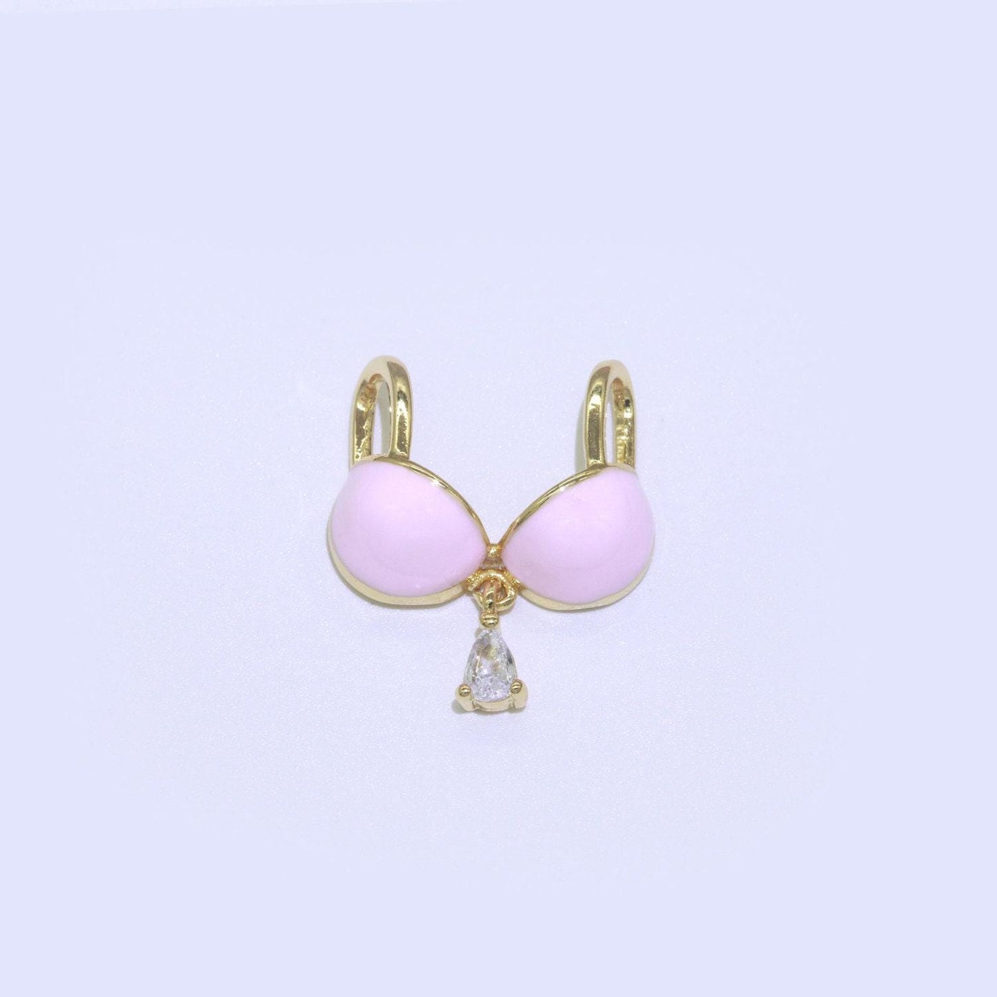 Dainty enamel bra charm cubic dangle tear drop shape pendant 14k gold filled bikini charm for statement minimalist necklace for women
